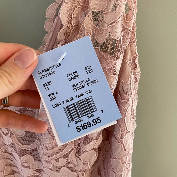 Bridesmaids Dress Lace V-Neck Cameo Long NWT 14 - Picture 9 of 11